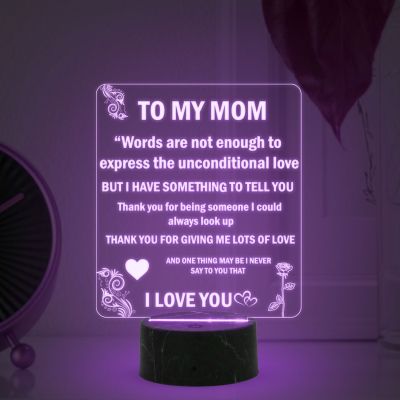 To My Mom Engraved English Quote Led Night Lamp with Multicolor Color Birthday Gifts for Mom
